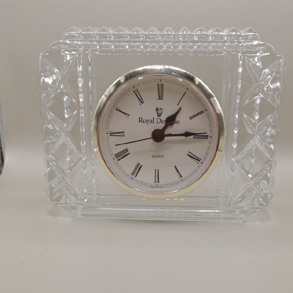 Royal Doulton Crystal Glass Clock with Silver Accents